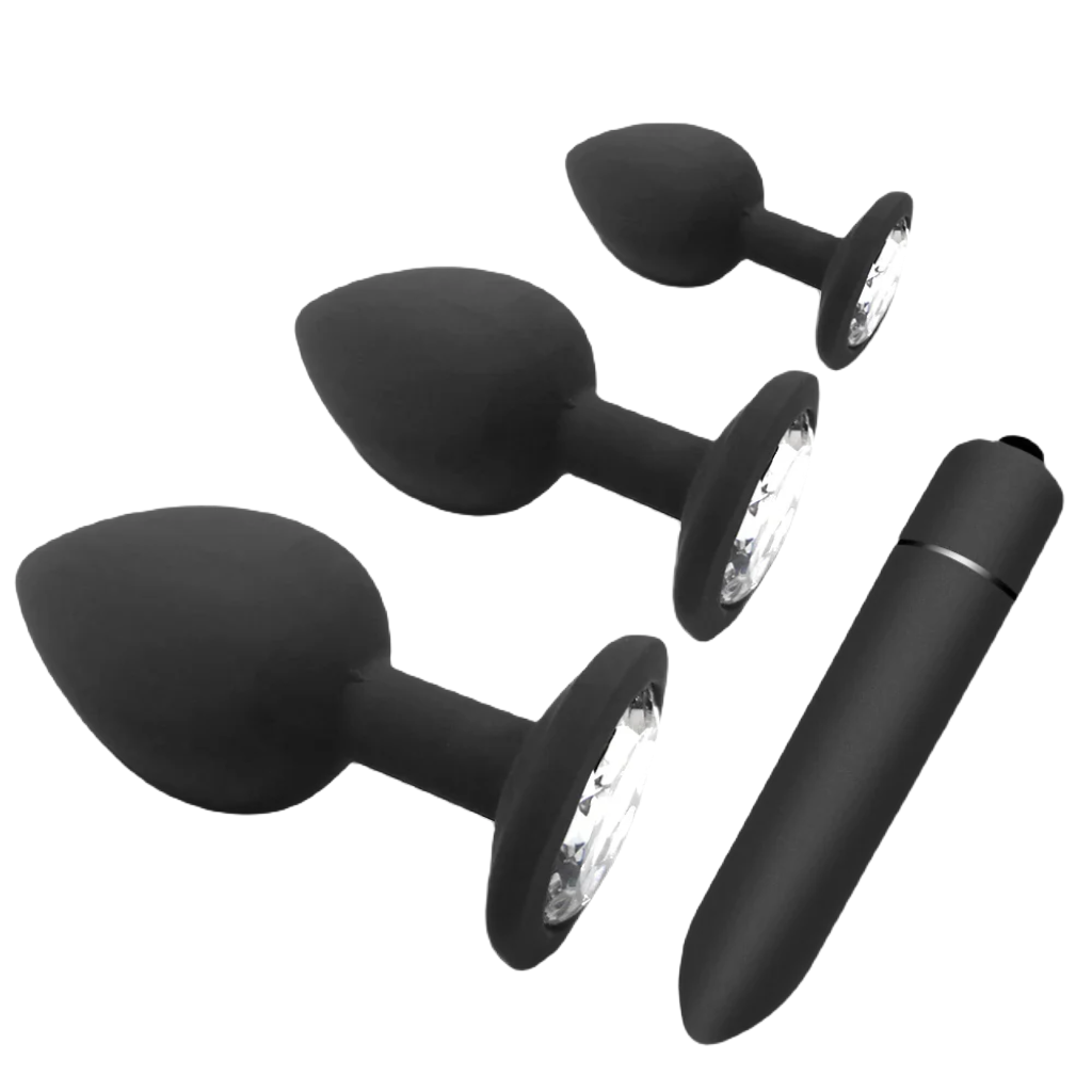 QuadPleasure Set - Buttplug Sensation S+M+L+Vibrator - ButtPlugsLovers