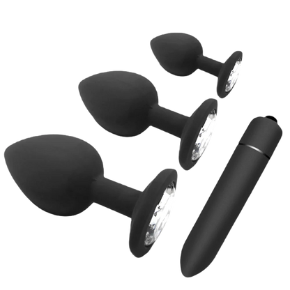 QuadPleasure Set - Buttplug Sensation S+M+L+Vibrator - ButtPlugsLovers